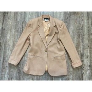 Vintage Sz 10 Sag Harbor Wool Blazer Tan Camel Single Button Workwear Office
